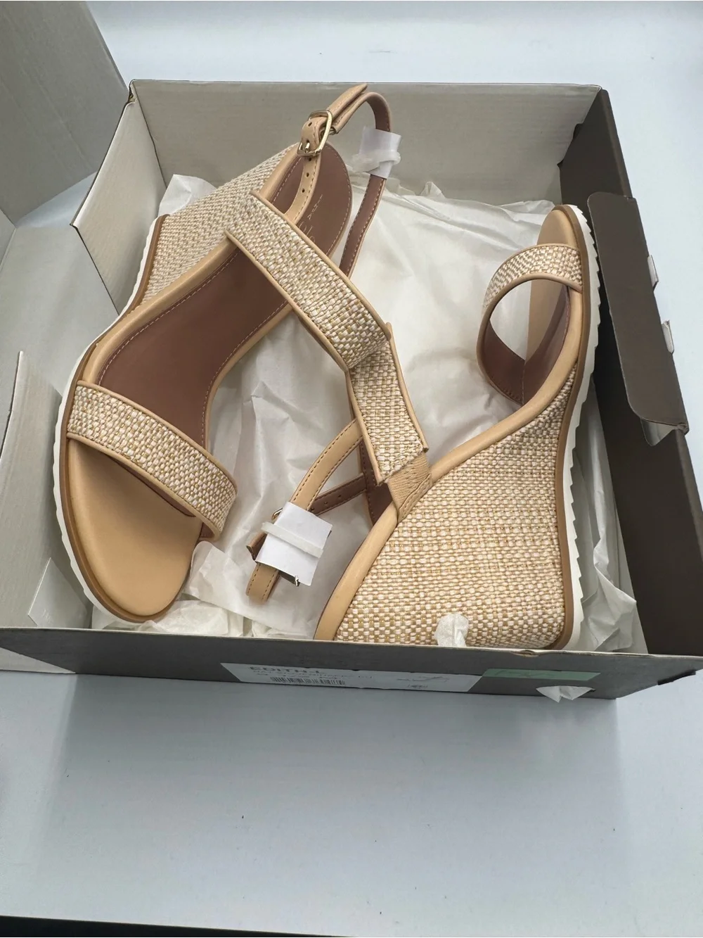 Linea Paolo Edith-L Women’s Raffia Wedge Sandals Natural Beige Size 9.5